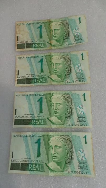 Notas antigas para colecionadores com números séries sequenciais lote com 4