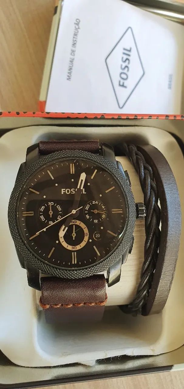 Relógio Fossil Machine Fs4656 Couro