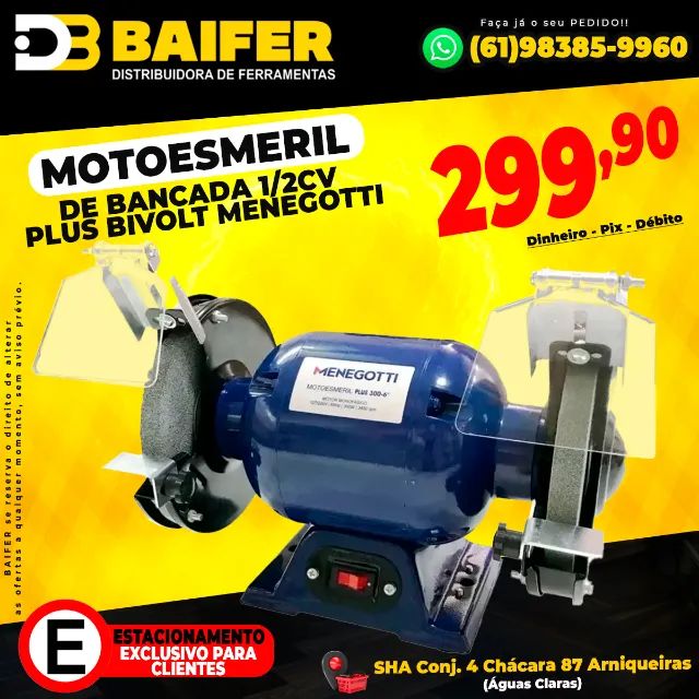 Motoesmeril de Bancada 1/2Cv Plus Bivolt Menegotti