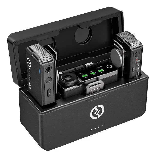 Microfone de Lapela Hollyland Lark Max Duo Cor Preto + 2 Microphones Lavalier