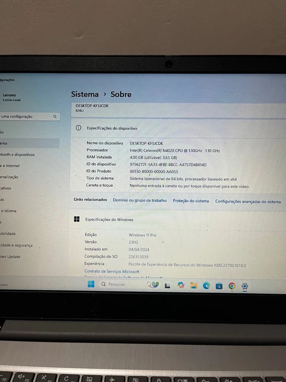 Notebook Lenovo Ideapad 3i - 4GB RAM - 128GB SSD - Foto 2