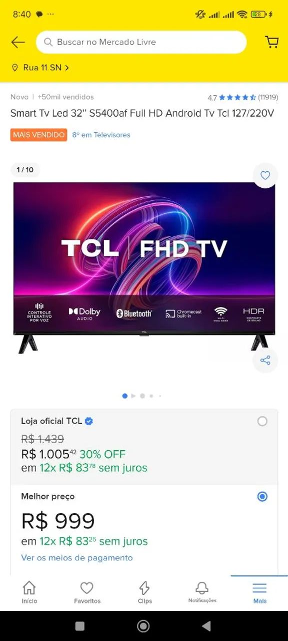 Smart TV TCL 32' Full HD Android NOVA LACRADA 