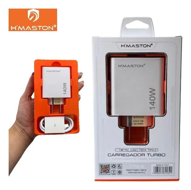 Carregador Turbo 140w + Cabo Usb-c Celular Hmaston Anatel y74-3 Loja Coimbra