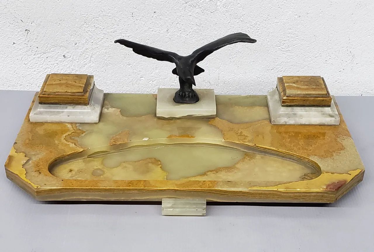 Tinteiro de pedra alabastro antigo ler descrição 