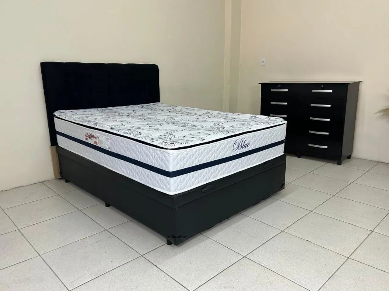 Colchão Blue Molas Ensacadas Queen + Base Box Baú Blindado l543