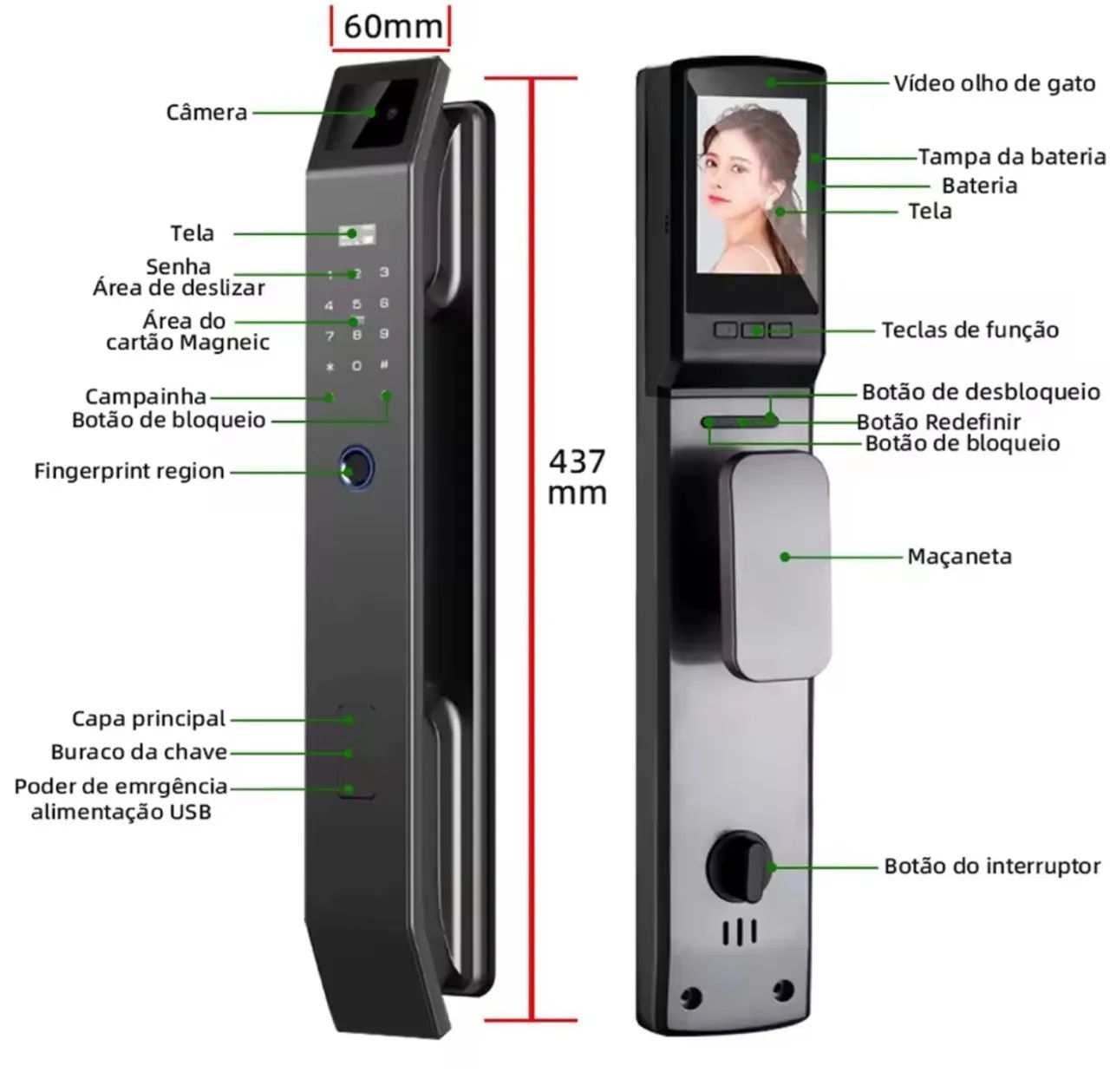  Fechadura eletrônica inteligente Tuya Wi-Fi com câmera