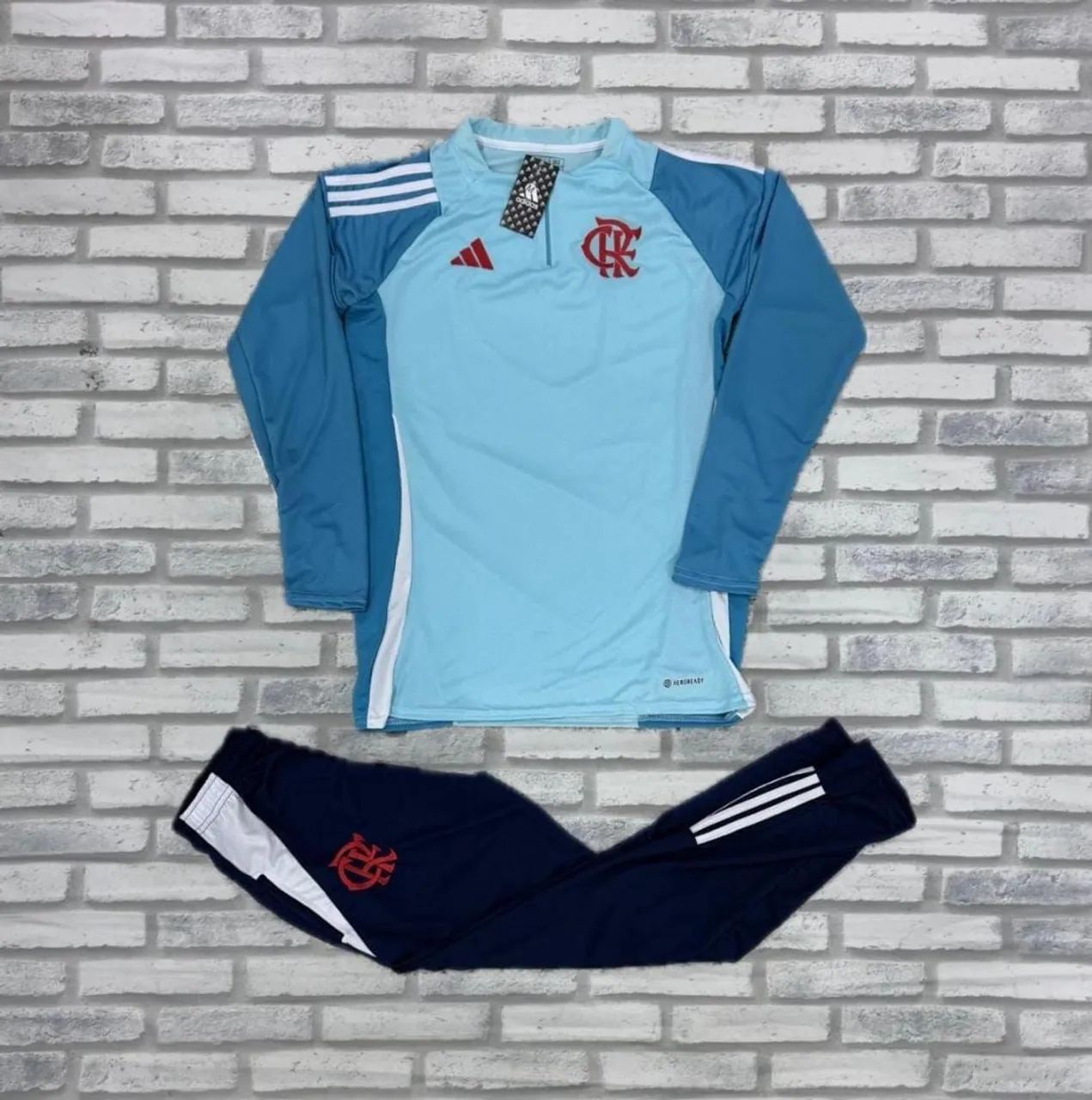 Conjunto de Agasalho Flamengo Adidas Azul e Branco