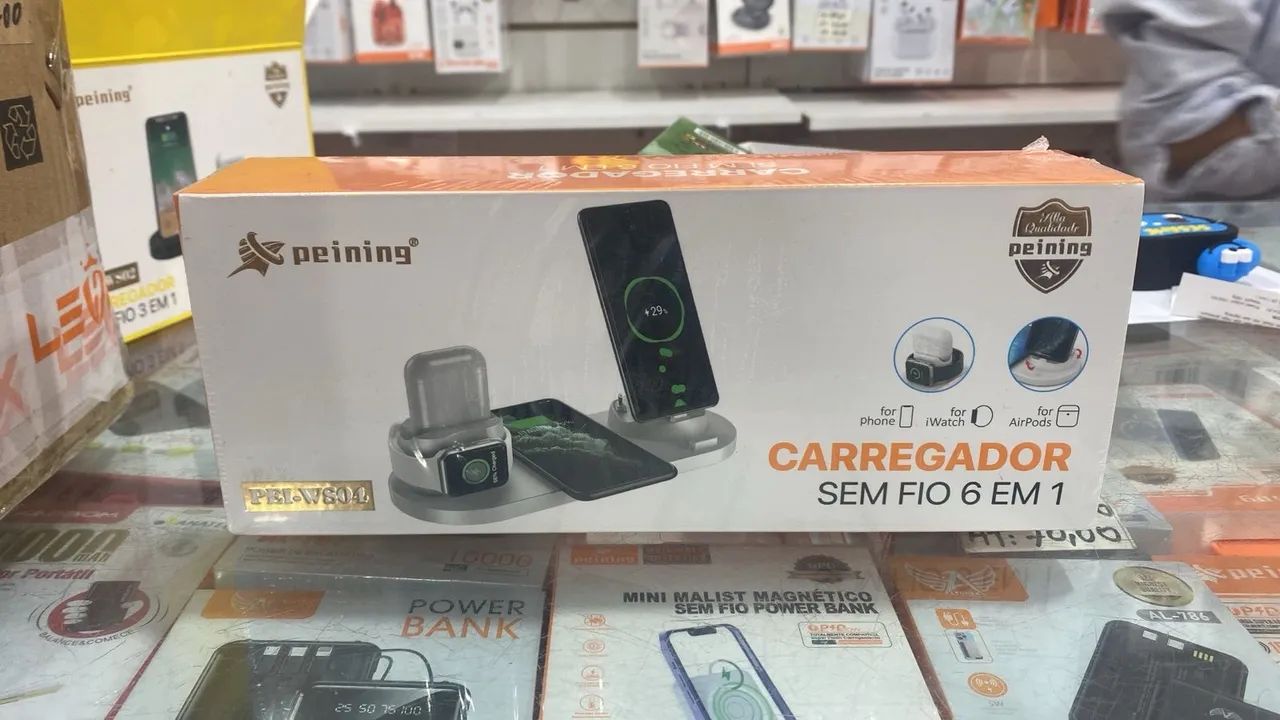 Carregador por indução 6 em 1 para Celulares, Relógios e Fones 