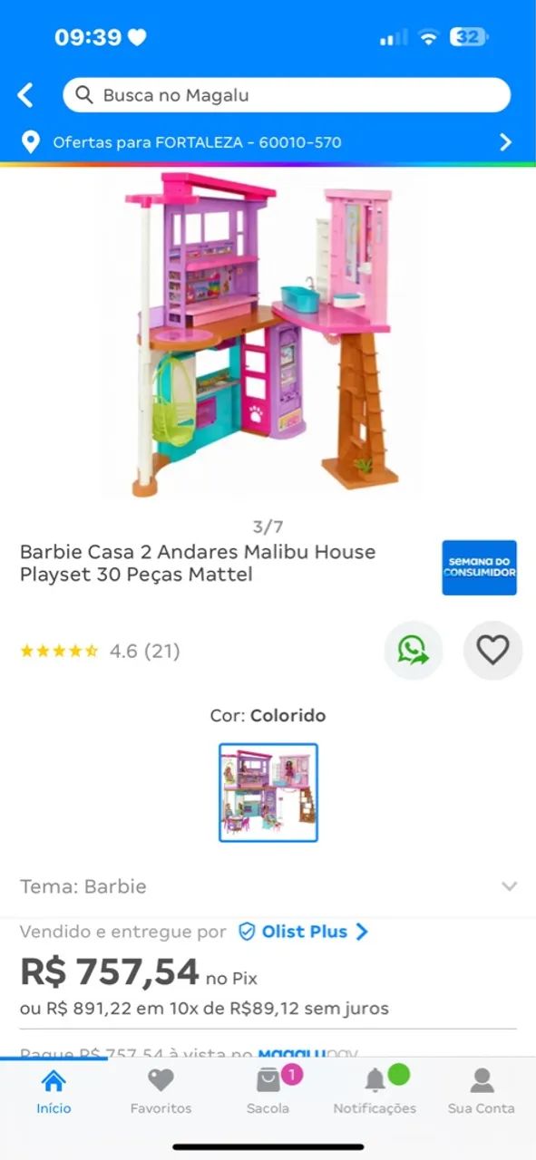 Barbie Casa 2 Andares Malibu House Playset 30 Peças Mattel