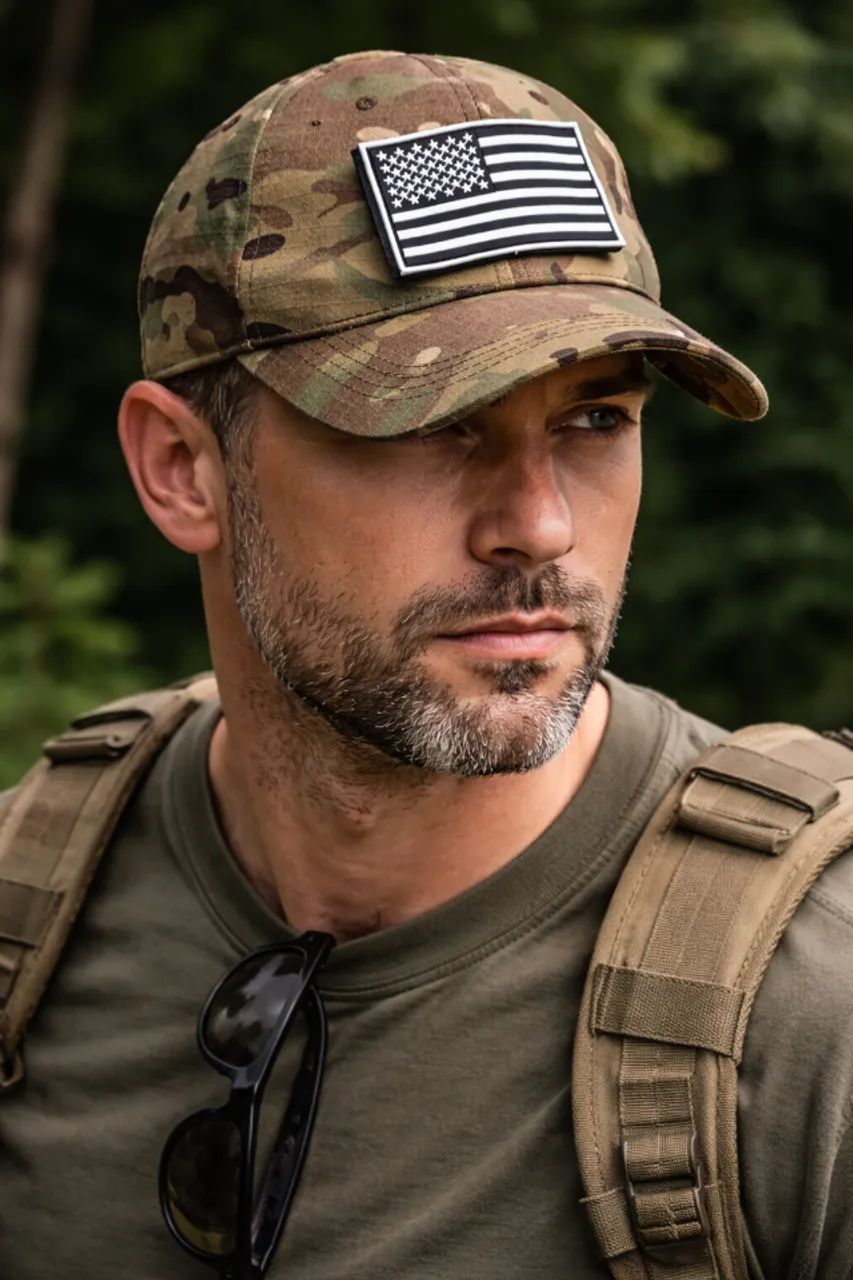 Boné Tático Camuflado + Patch Bandeira EUA | Ajustável - Foto 2