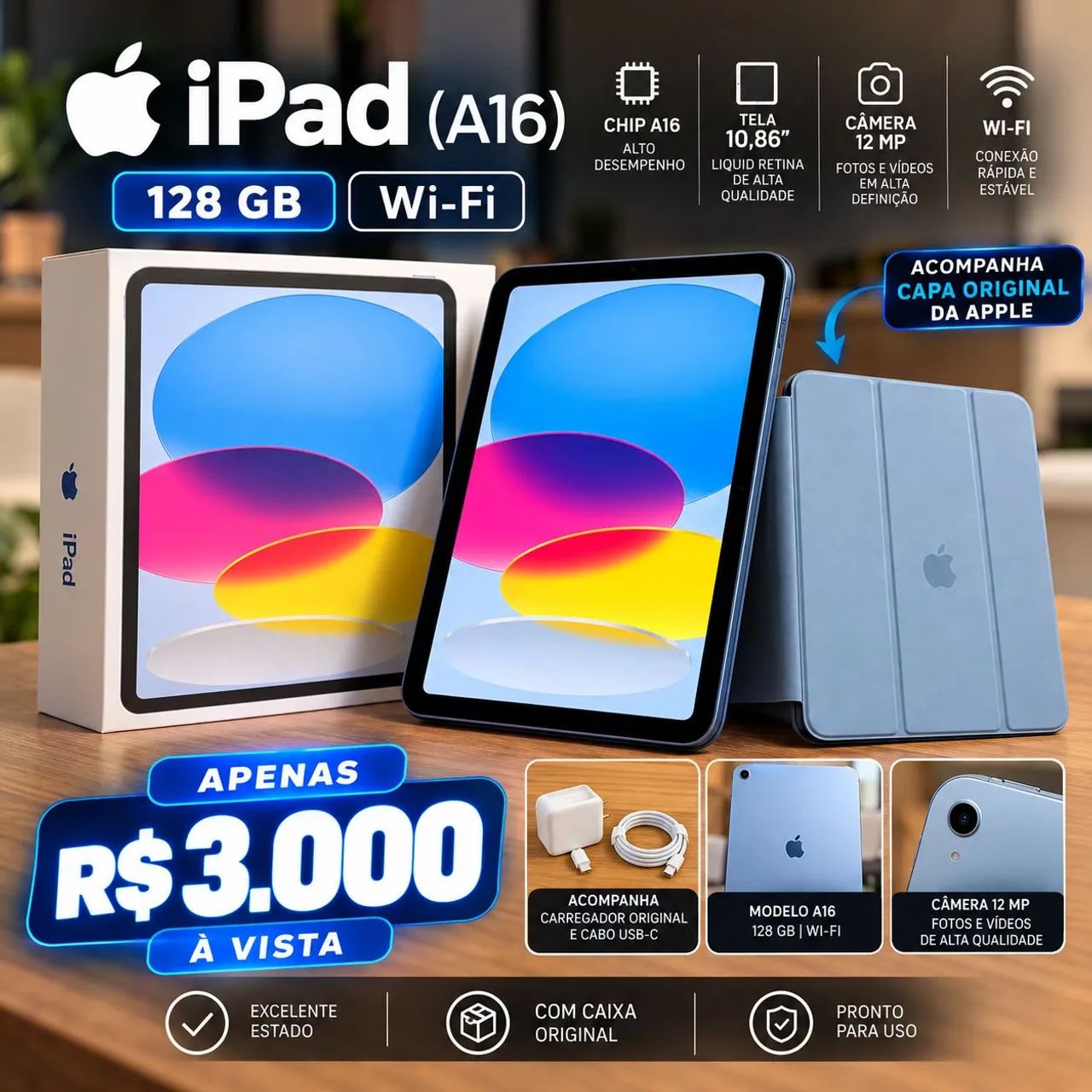 Ipad (A16) 128gb Acompanha capa Apple apenas R$ 3.000
