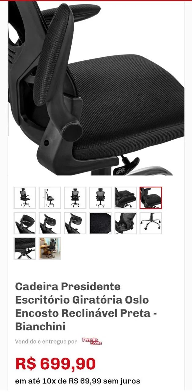 Excelente Cadeira Presidente Escritório Giratória Oslo Encosto Reclinável - Bianchini