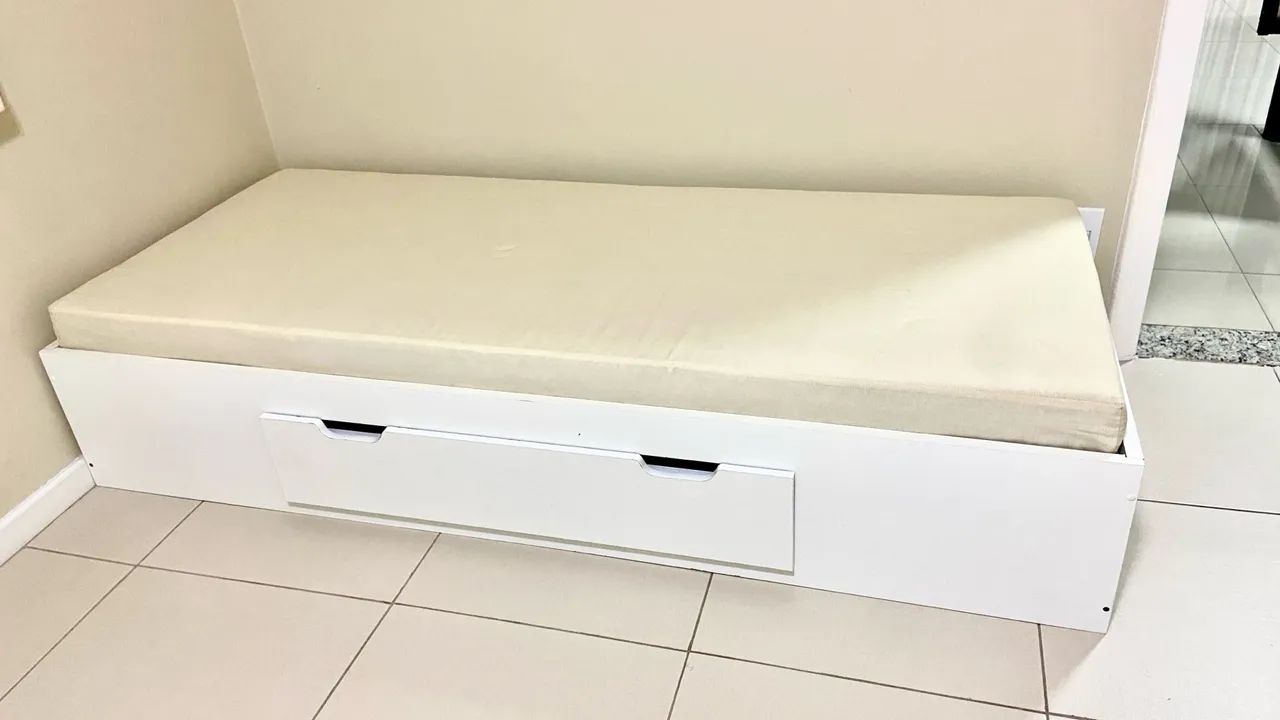 Sofá-Cama em MDF Branco com Gaveta + Colchão e Encosto - Foto 2