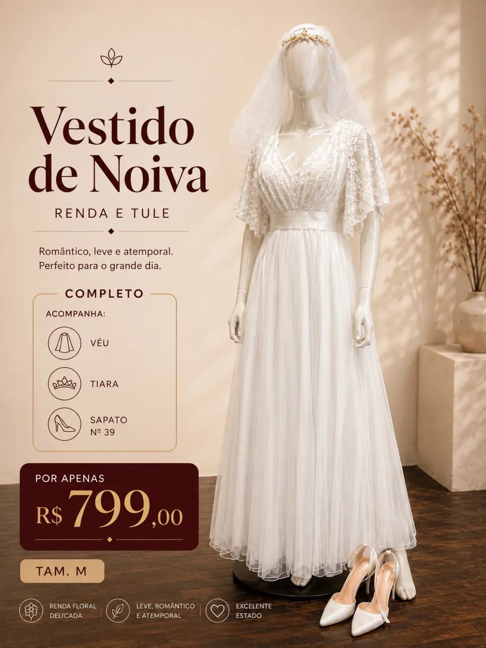 Vestido de noiva completo 