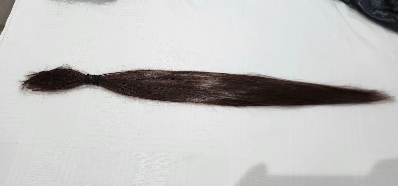 Cabelo castanho liso humano 64cm  - Foto 2