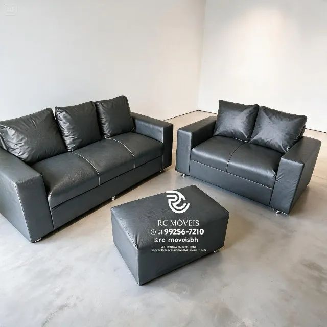 Conjunto Sofá 3 e 2 Lugares Puff Courino Marrom Claro D33 Aconchegante - Foto 5