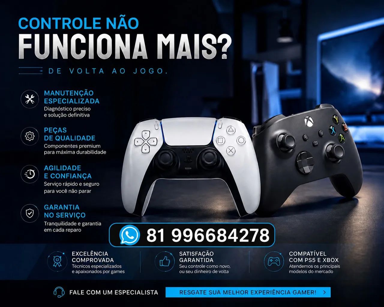 Reparo de controles de vídeo game 