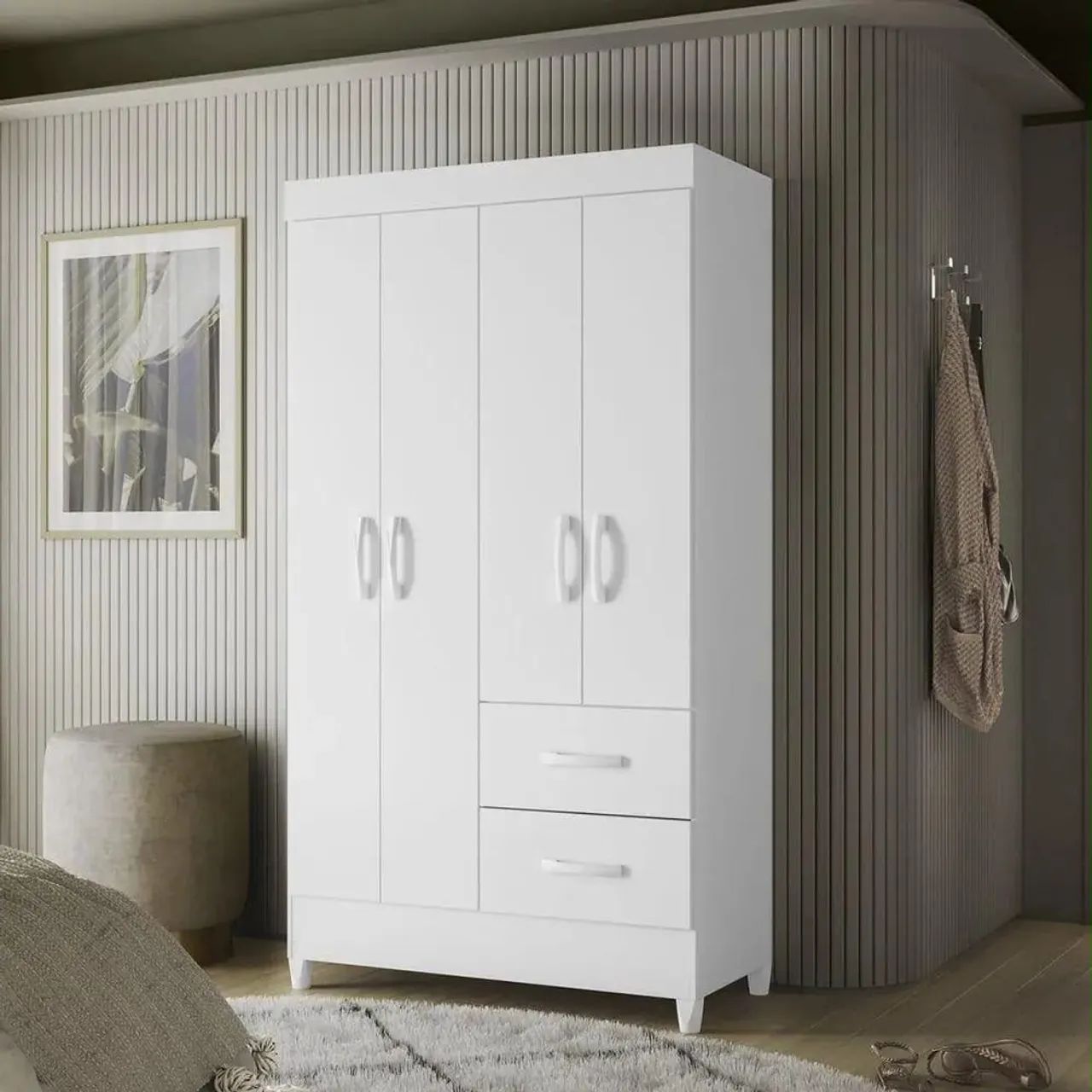 Guarda-Roupa Branco 4 Portas com 2 Gavetas  - Foto 2