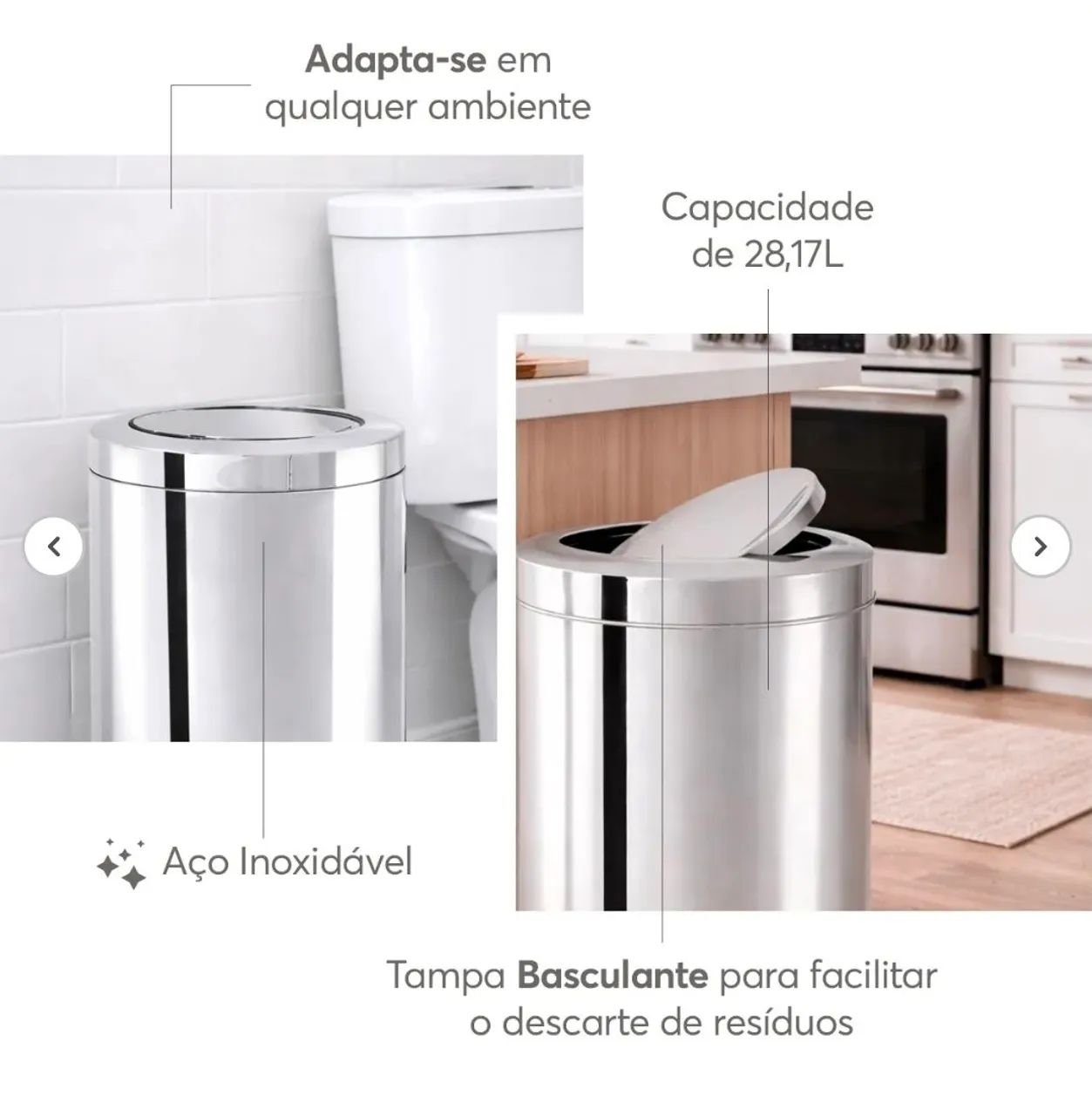 Lixeira de Inox com Tampa Basculante 16 Litros Martinazzo, Cromado - Foto 3