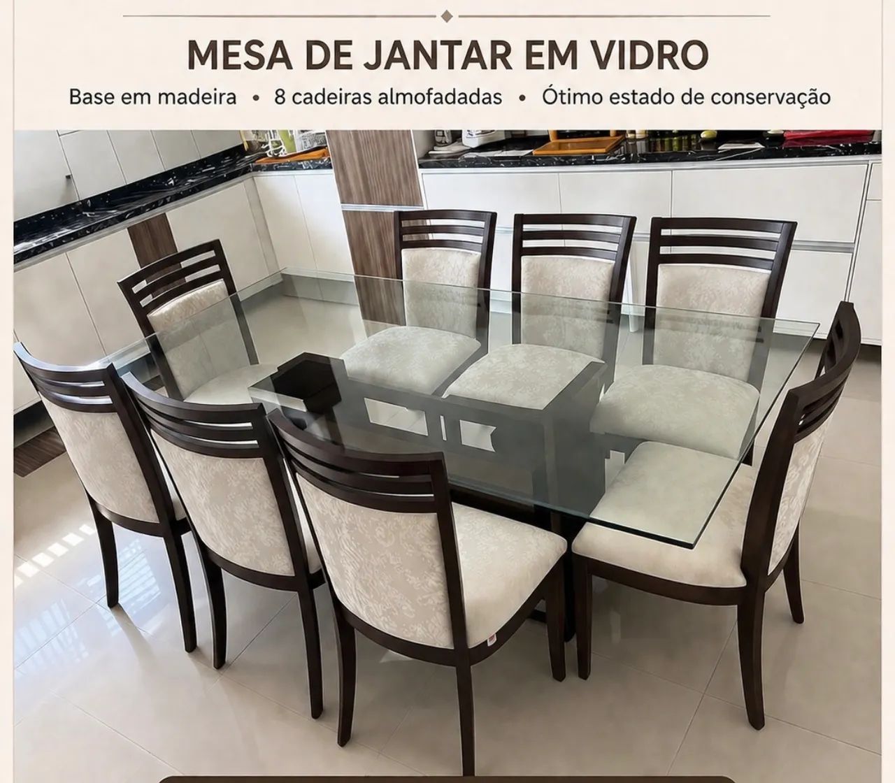 Mesa Vidro com 8 cadeiras 