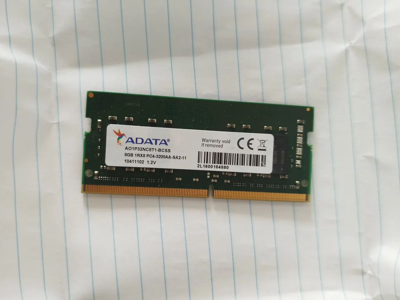 Memória ram 8GB 3200MHz 1Rx8 1.2V