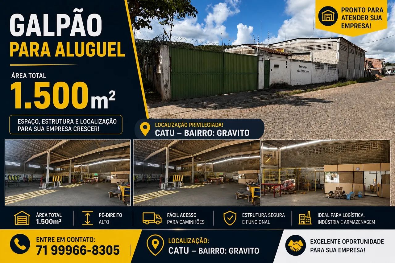 Galpão grande e organizado.