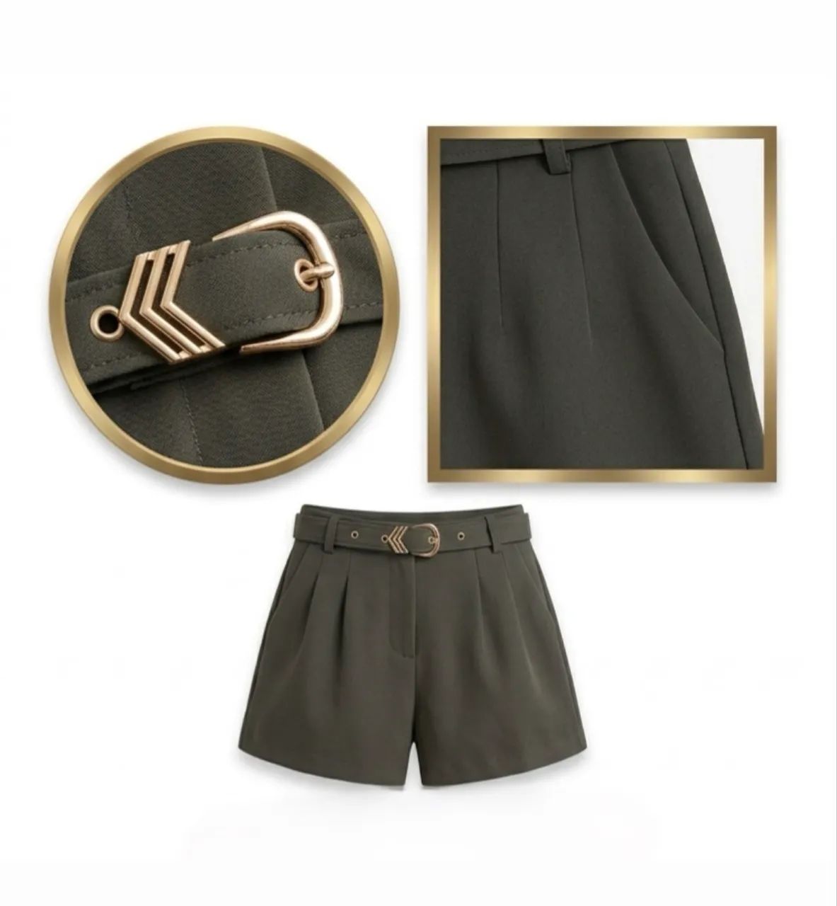 SHORTS ALFAIATARIA CINZA COM CINTO - Tamanho M
