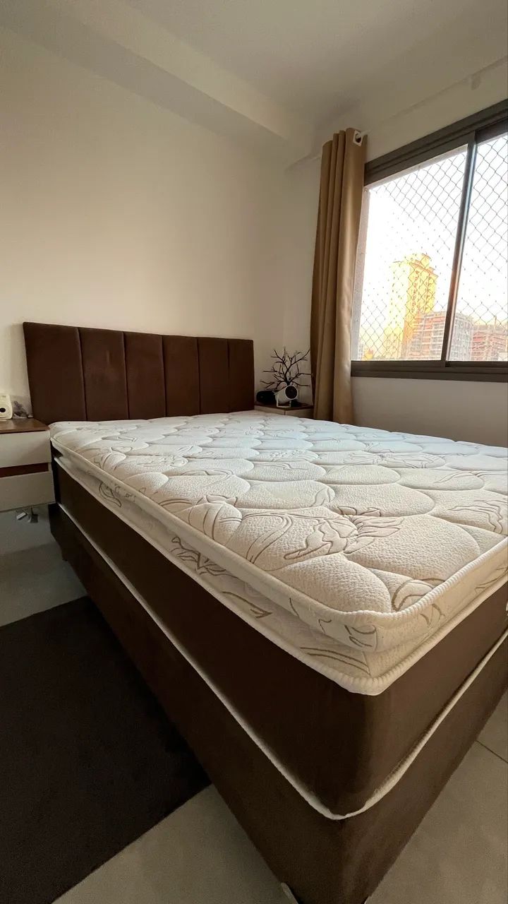 Cama Box Casal Cygnus com Colchão Casal Molas Ensacadas Marrom e Branca - Foto 4