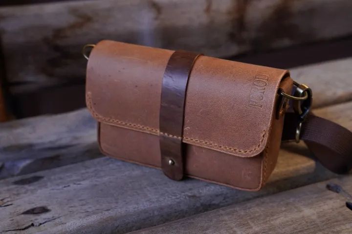 mini bolsa transversal de couro legítimo crazy horse
