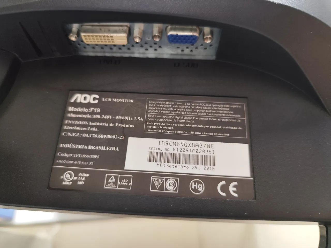 Monitor AOC 19 polegadas usado - Foto 2