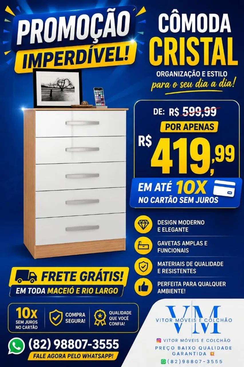 OFERTAS CÔMODA CRISTAL 5 GAVETAS 