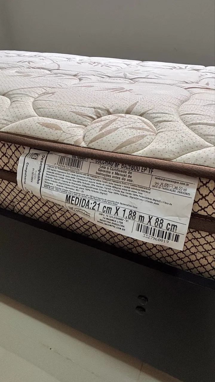 Conjunto Cama de Solteiro (Base de Madeira Preta) + Colchão BF Bambu EP TF - Foto 3