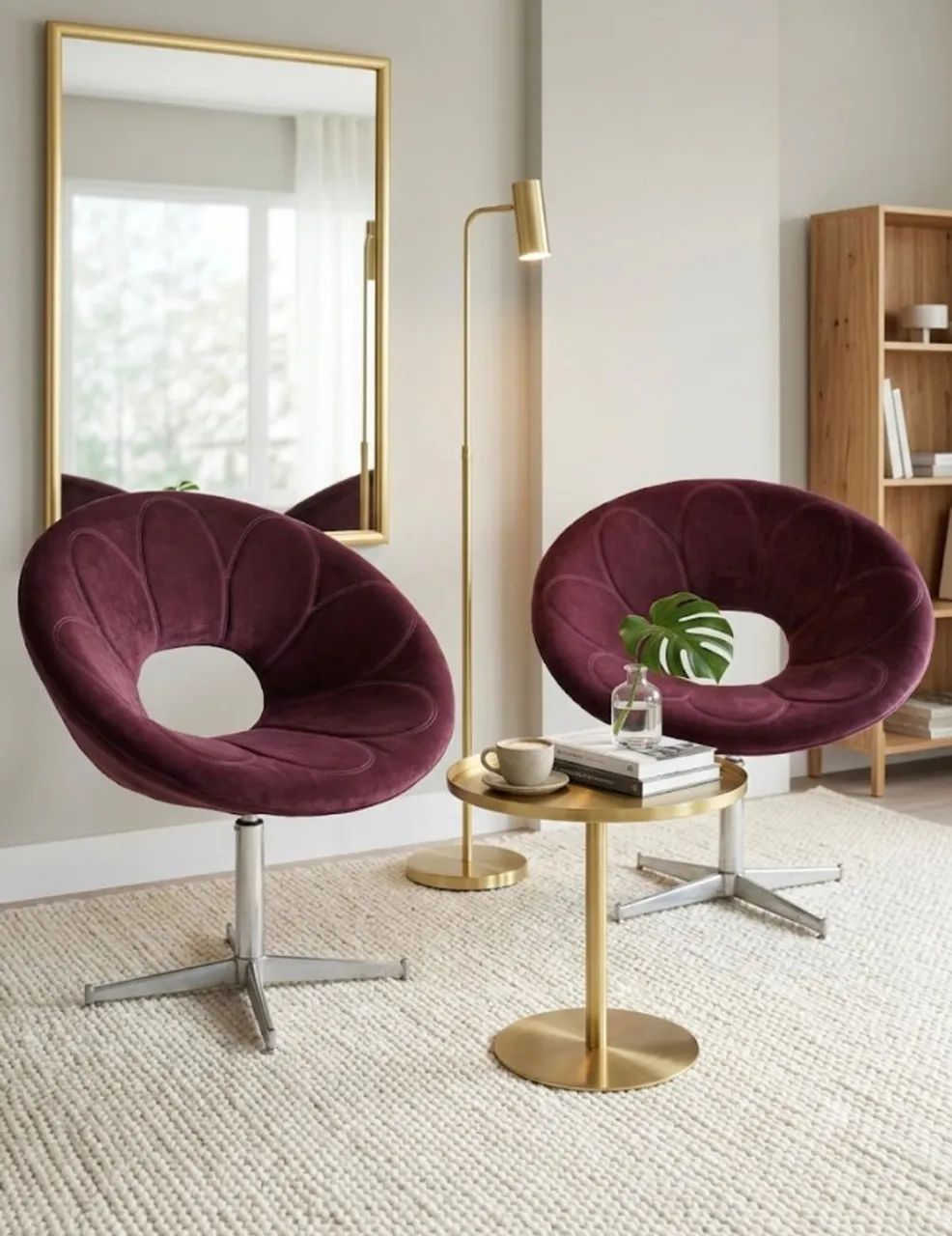 Par de Poltronas Design Orgânico - Suede Ameixa/Vinho - (Base Fixa)