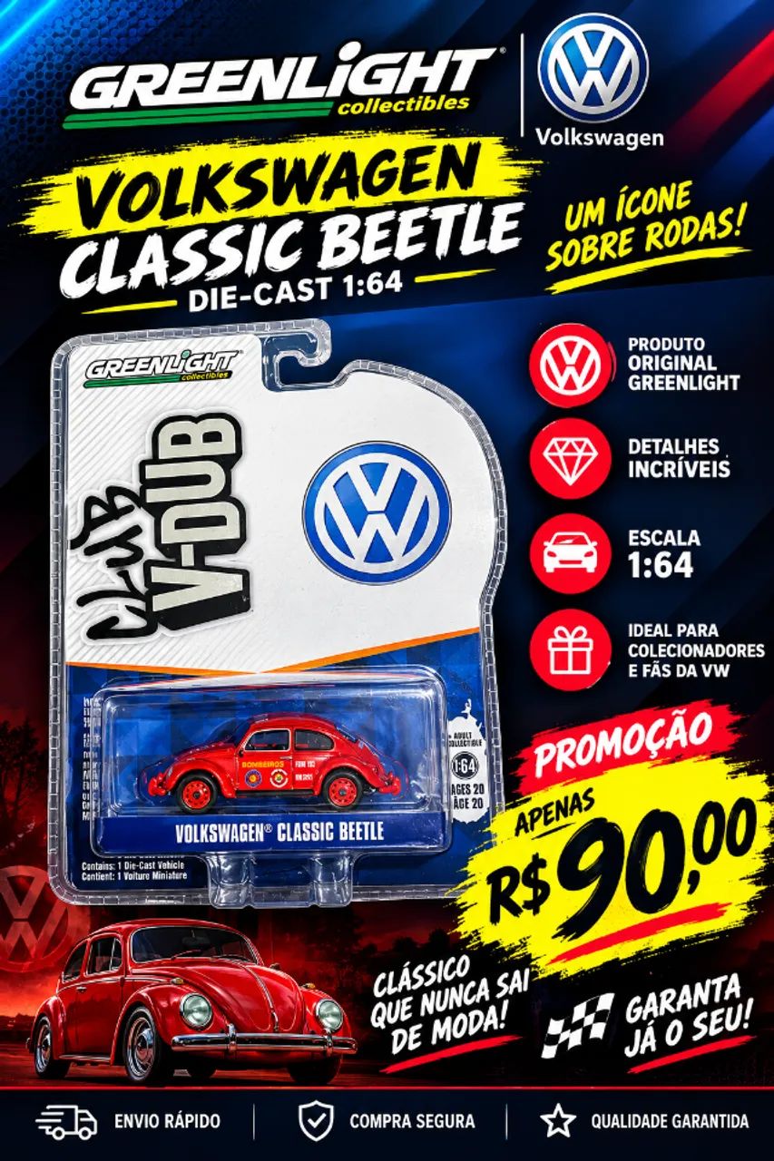 Greenlight Fusca Bombeiros vermelho