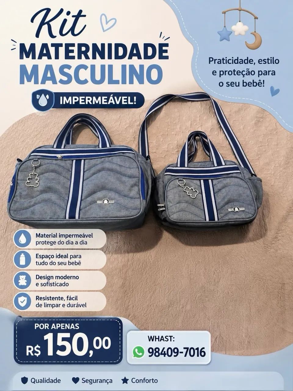 Kit bolsas maternidade masculino 