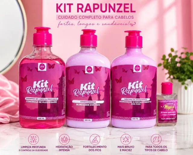 Kit Rapunzel Completo 4 Itens - Crescimento e Hidratação Capilar