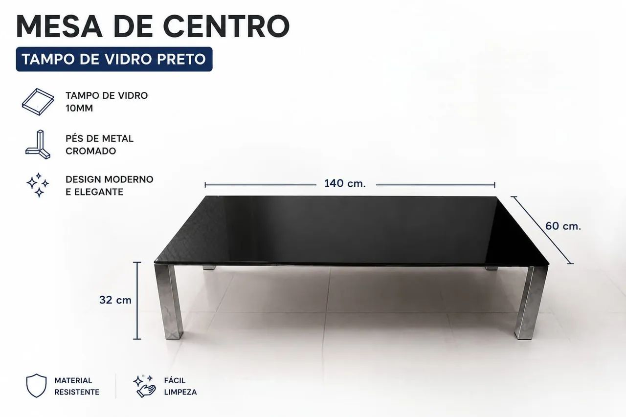 Mesa de centro cromada de vidro 