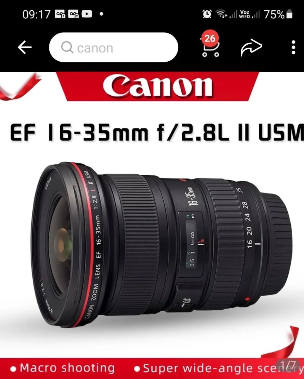Canon EF 16-35mm f/2.8L II USM - Sem Fungos / Estado de Nova/sem
