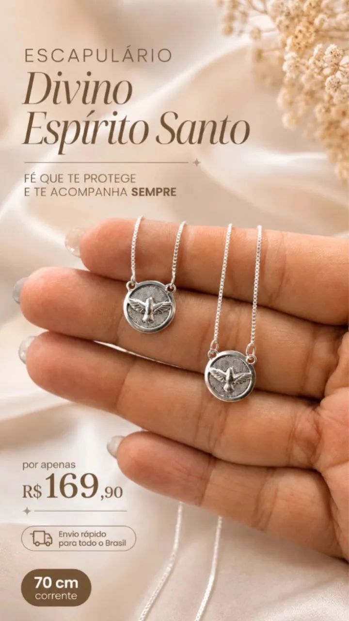 Escapulário 70cm Divino Espírito Santo Prata 925