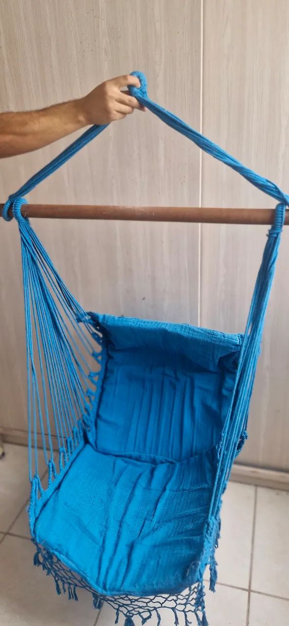 Cadeira de balanço suspensa de tecido azul - nunca usada