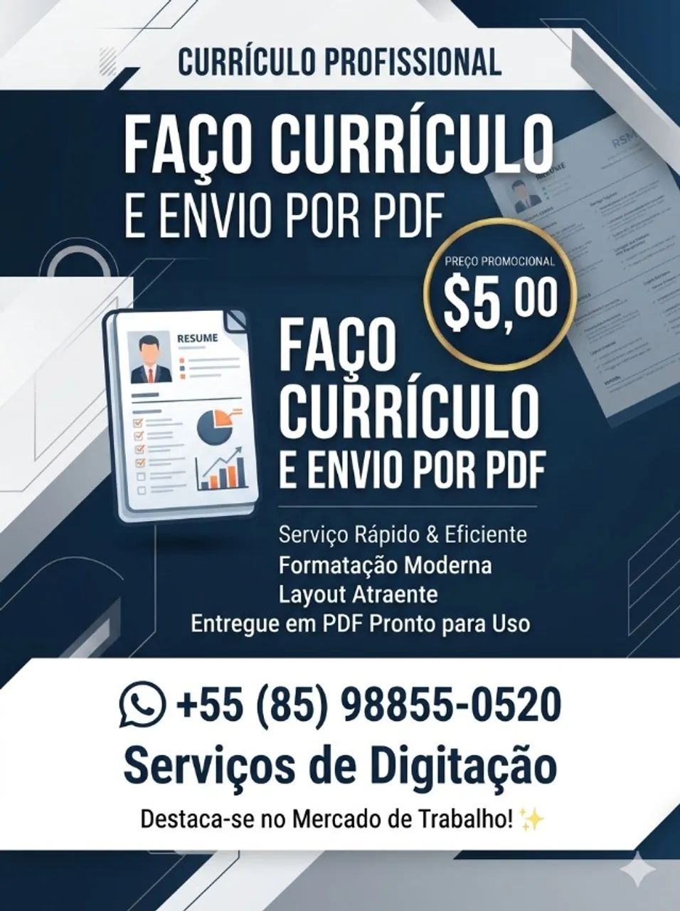 Currículo em PDF no seu WhatsApp - $5,00