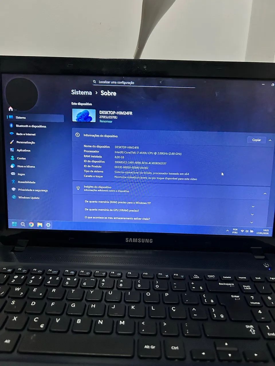 Notebook Samsung I7 | 8GB RAM | SSD Kingston 240GB| Office Ativado - Foto 3