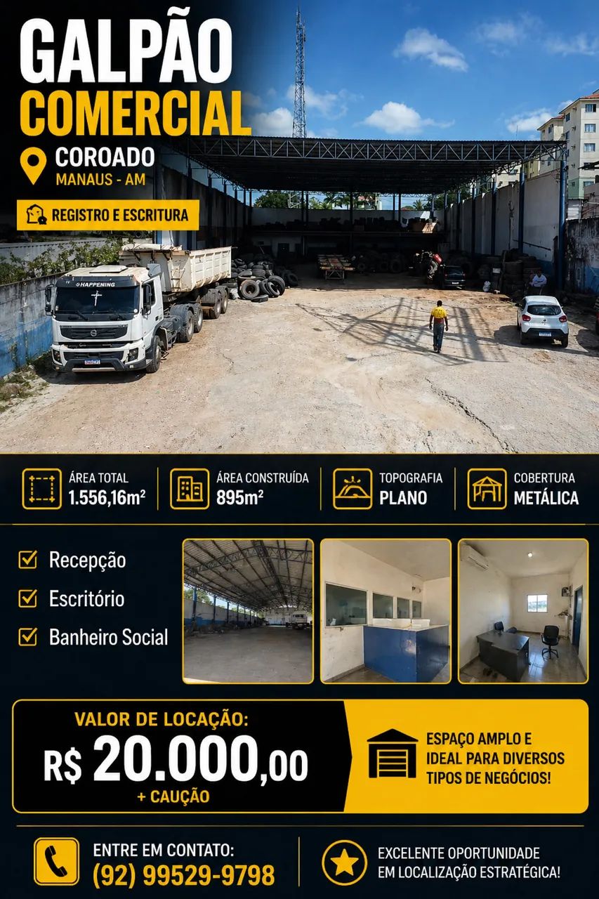 Galpão Comercial Coroado 1.556m² | Área Ampla p/ Empresas | R$ 20mil