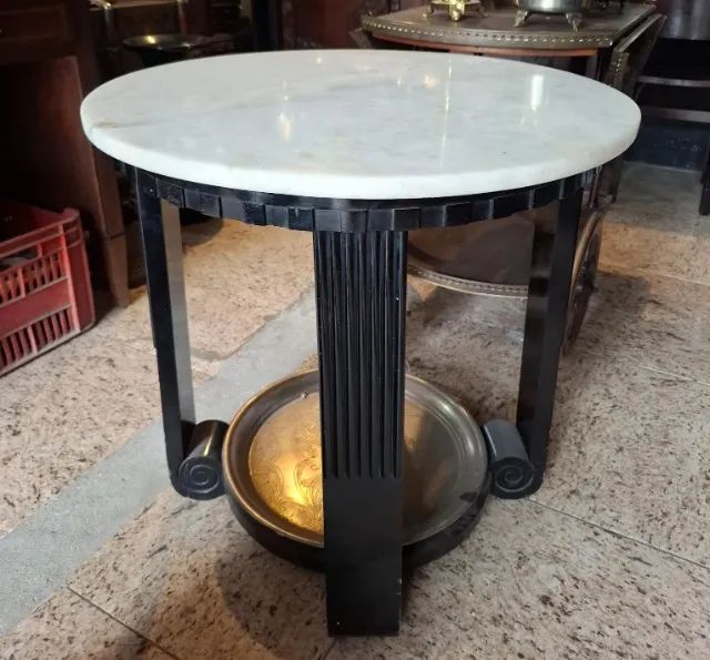 Mesa de Centro/Lateral Art Déco - Tampo de Mármore e Base Ébano - Foto 2
