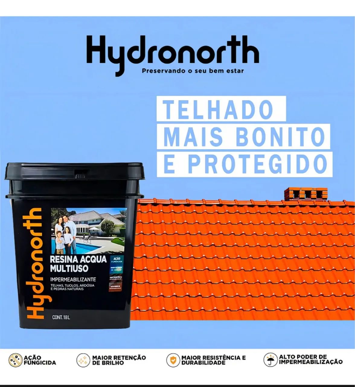 2 latas de Resina Impermeabilização Hydronorth Resina Acrílica Água 18L Ceramica Onix - Foto 5