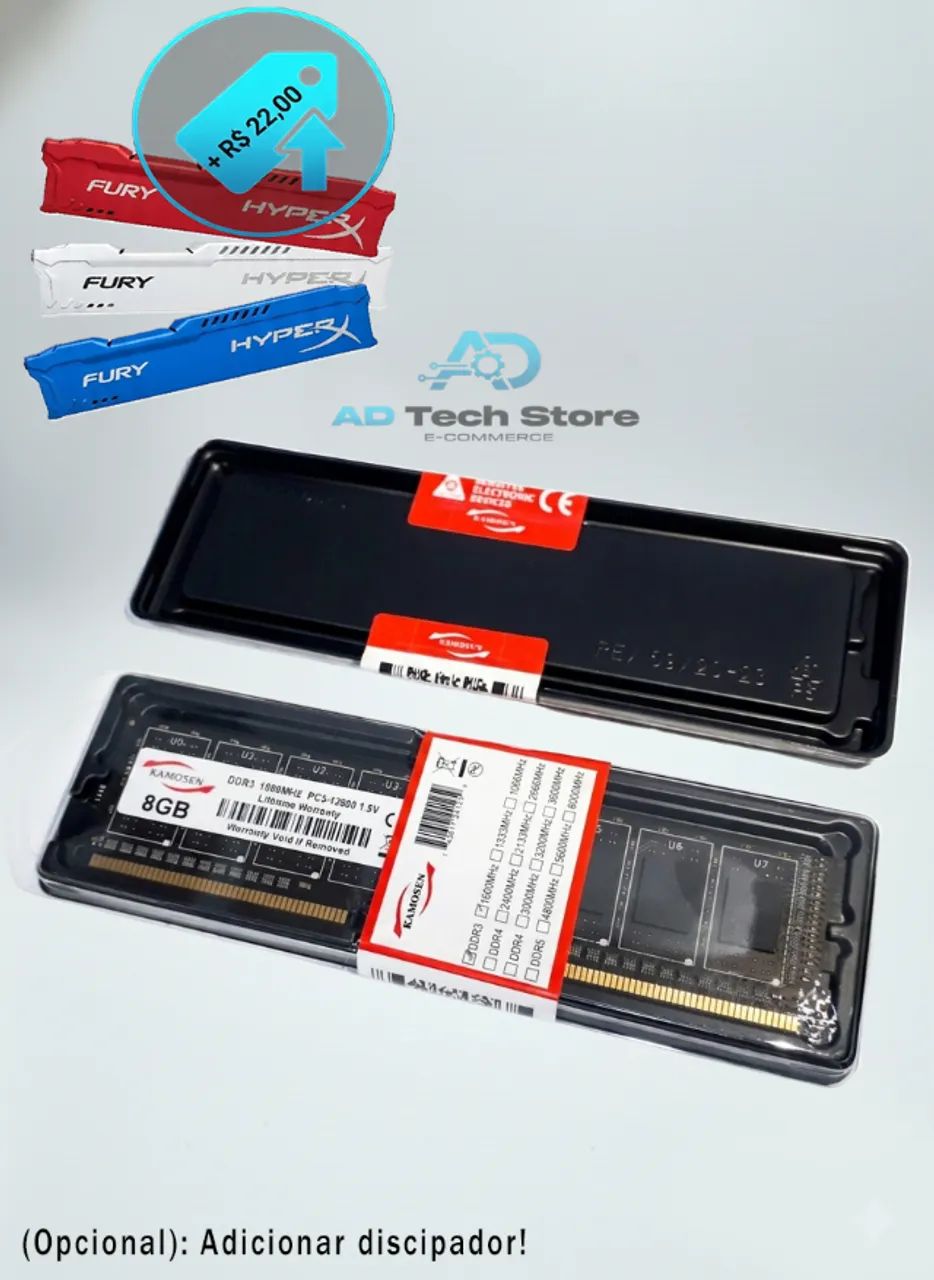 Memória RAM 1x 8GB DDR3 - 1600Mhz - KAMOSEN