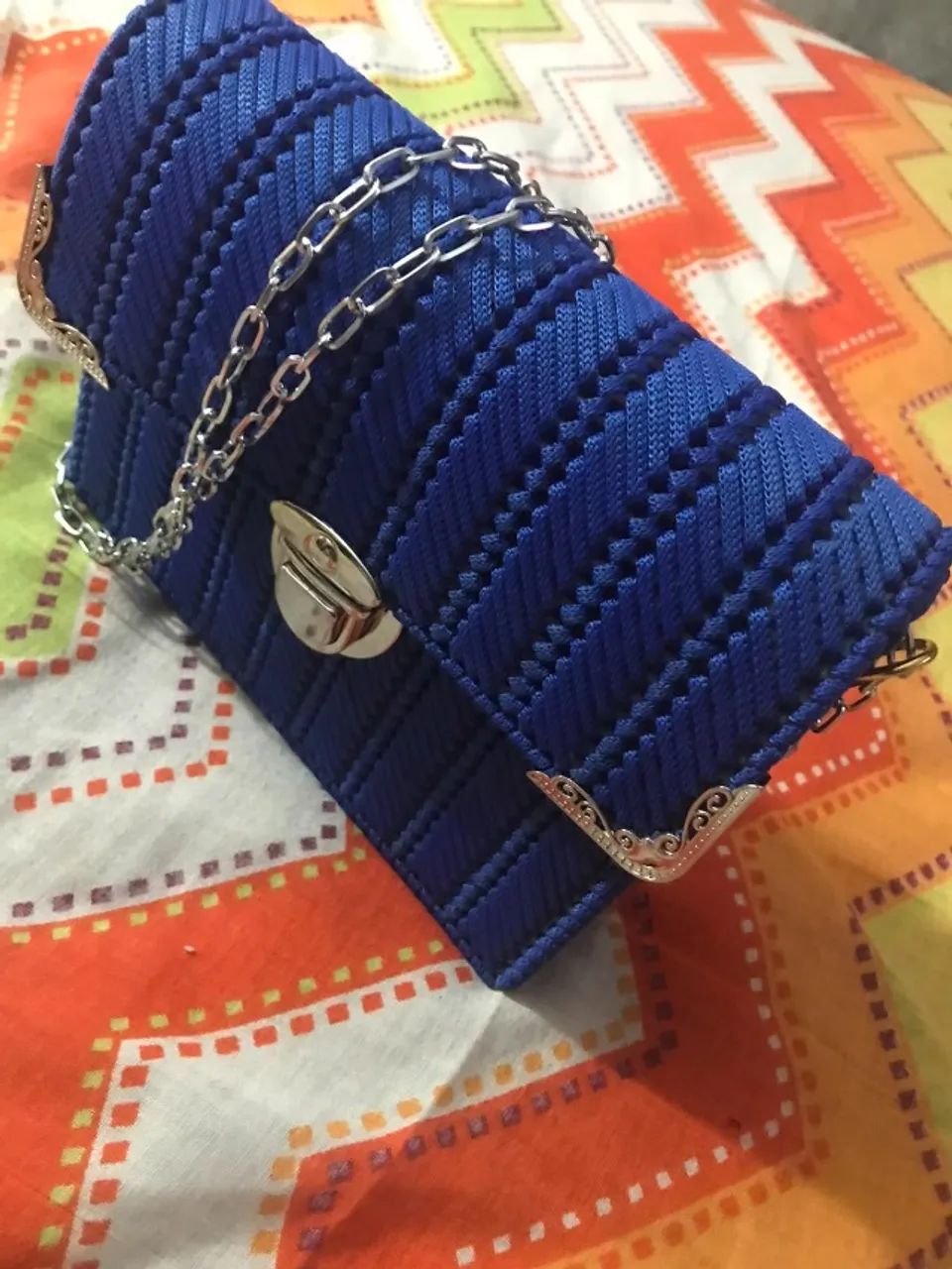 Bolsa Artesanal em Tela - Cor Azul - Foto 2