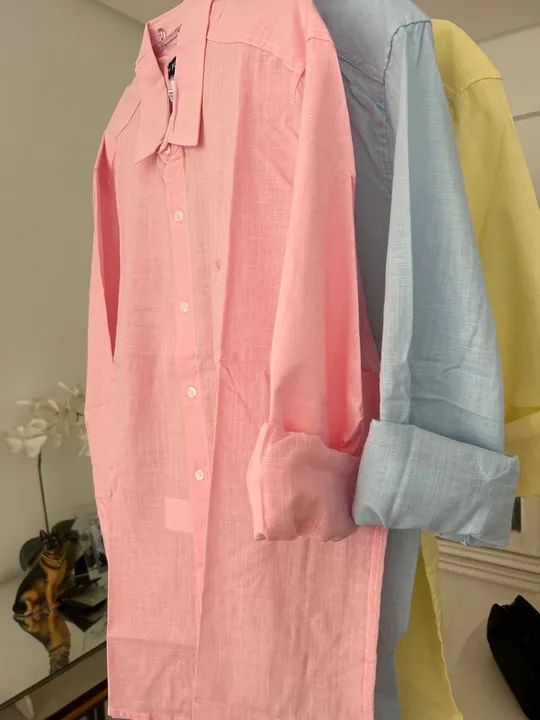 Camisas de Linho - Azul, Rosa e Amarela - Foto 3