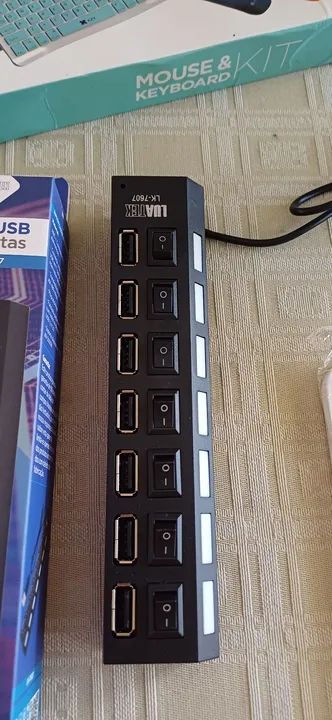 Kit Mouse e Teclado S/ Fio Bluetooth - Recarregável + Suporte aluminio giratório + Hub 7  - Foto 3