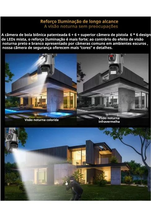 2 em 1 Câmera de Segurança 2k Interna Externa dupla lentes dupla visualizações - Foto 3